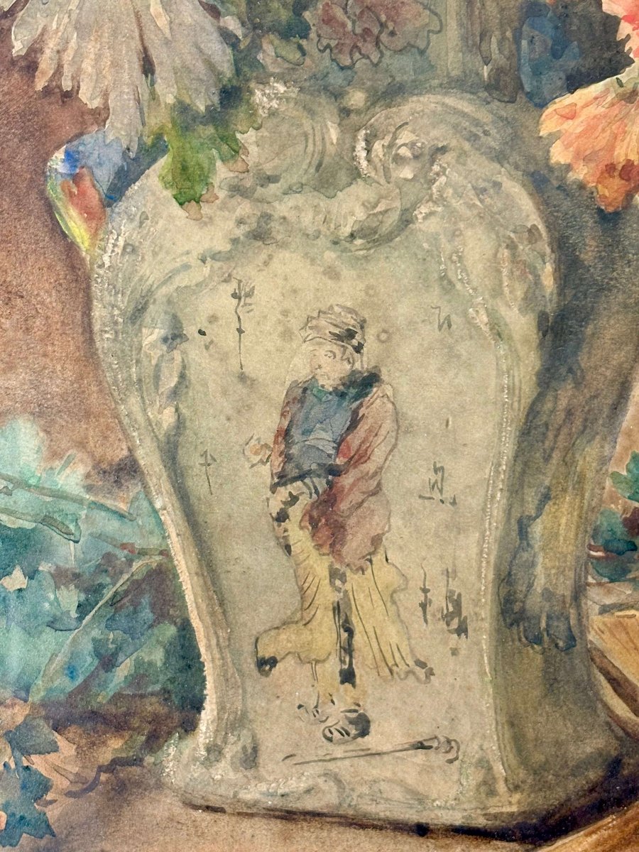 Henri Biva (1848-1929) "still Life With A Chinese Vase"-photo-4