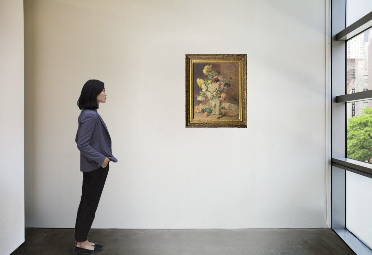 Henri Biva (1848-1929) "still Life With A Chinese Vase"-photo-1