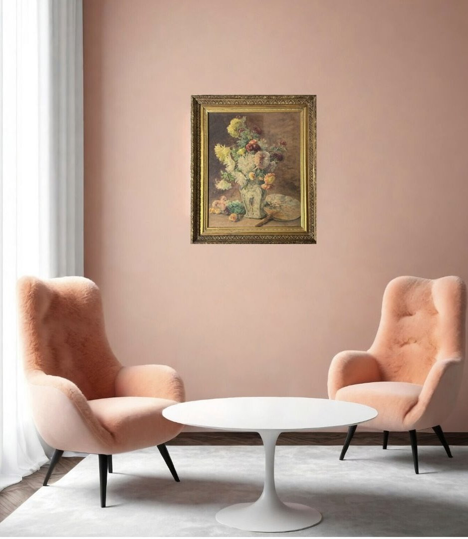 Henri Biva (1848-1929) "still Life With A Chinese Vase"-photo-2