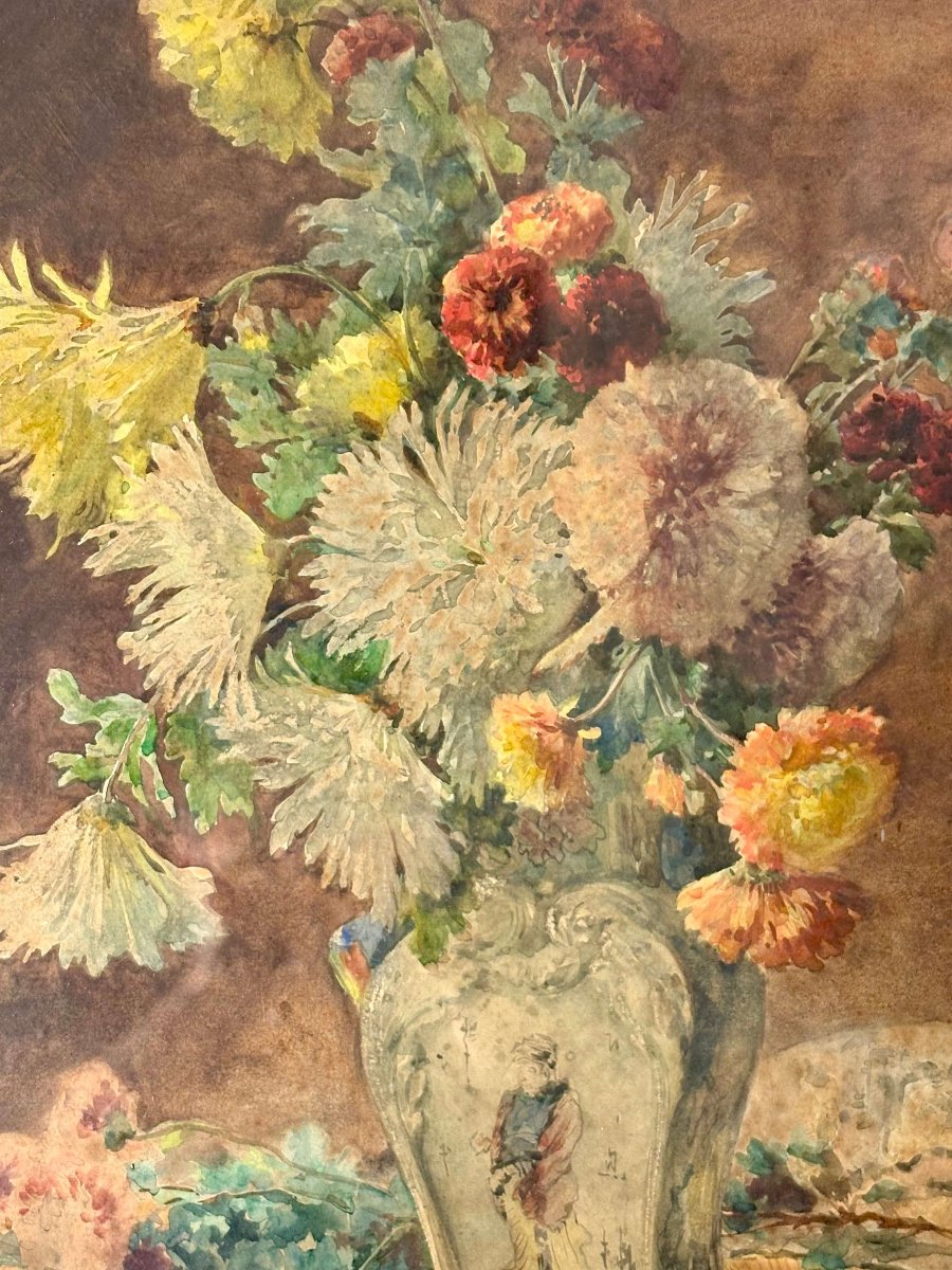 Henri Biva (1848-1929) "still Life With A Chinese Vase"-photo-5