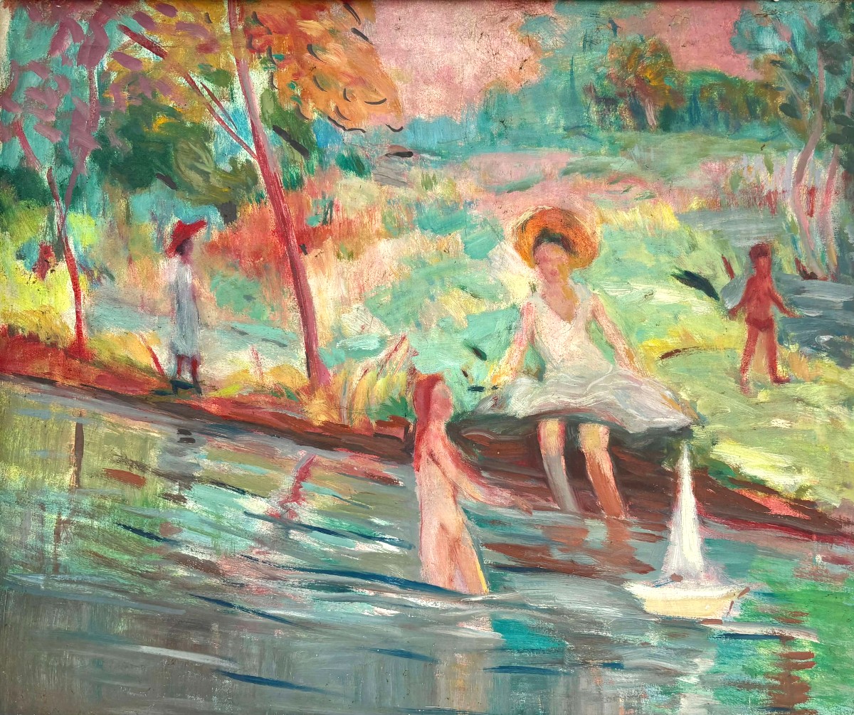 École Postimpressionniste Française « Figures sur la Rivière » début 20éme-photo-4