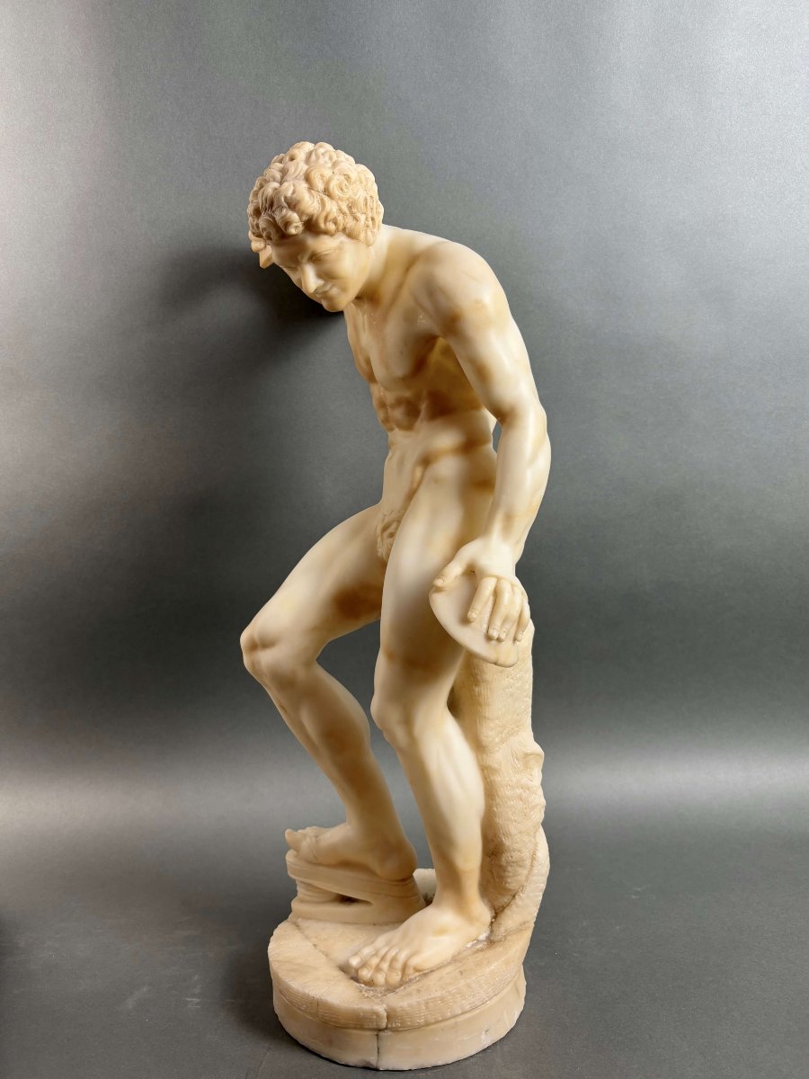Satyre aux Cymbales Grande Sculpture en Albâtre XIXe siècle-photo-3