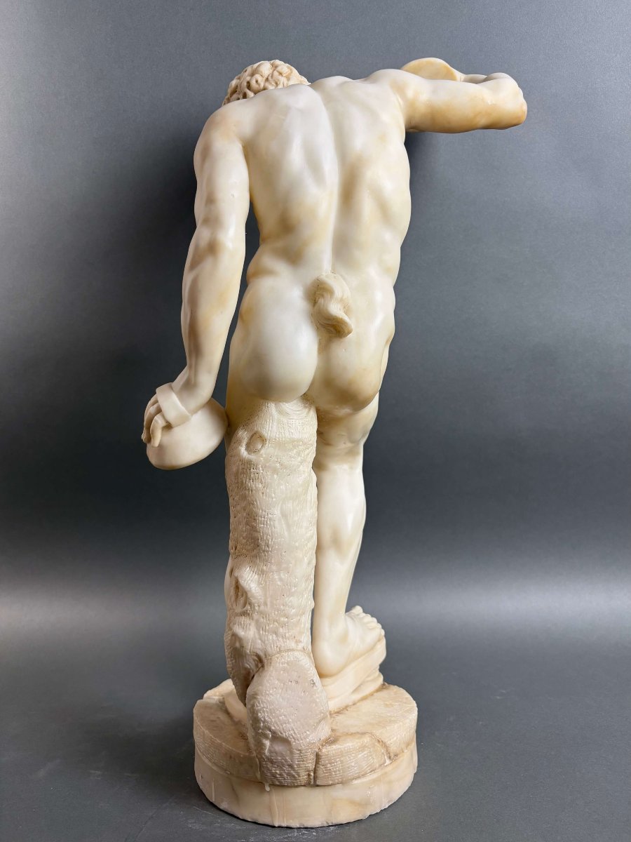 Satyre aux Cymbales Grande Sculpture en Albâtre XIXe siècle-photo-4