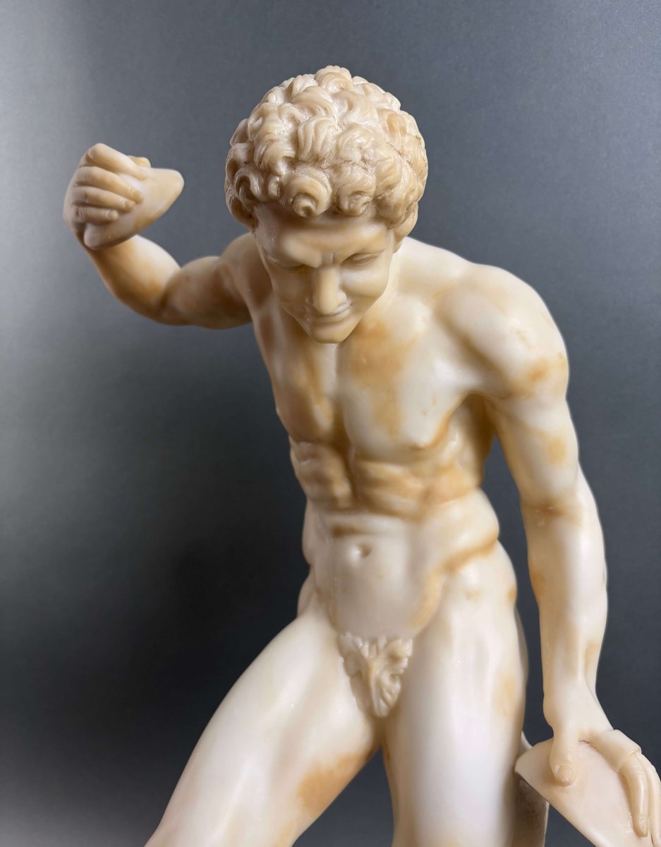 Satyre aux Cymbales Grande Sculpture en Albâtre XIXe siècle-photo-2