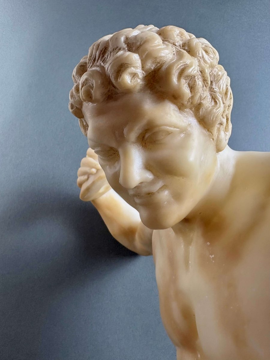 Satyre aux Cymbales Grande Sculpture en Albâtre XIXe siècle-photo-4