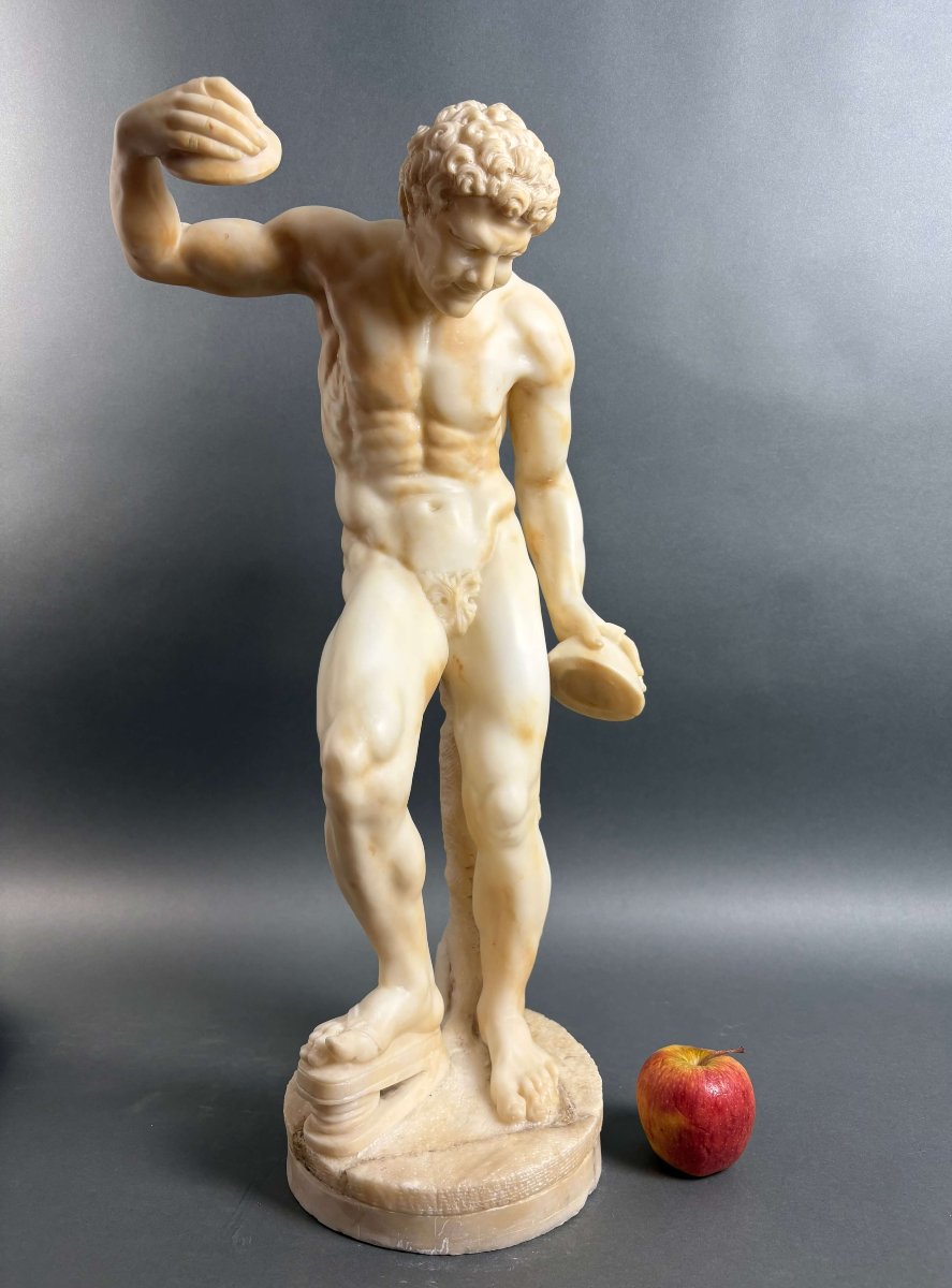 Satyre aux Cymbales Grande Sculpture en Albâtre XIXe siècle-photo-7