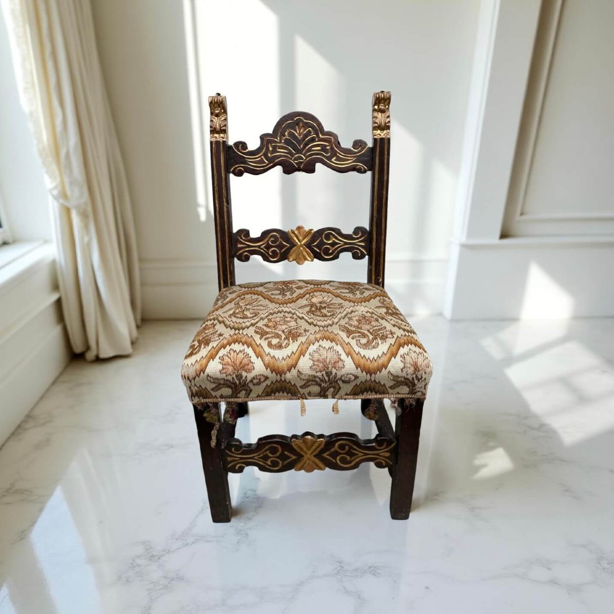 16th Italian Renaissance Nurse's Chair Gilt Wood-photo-4