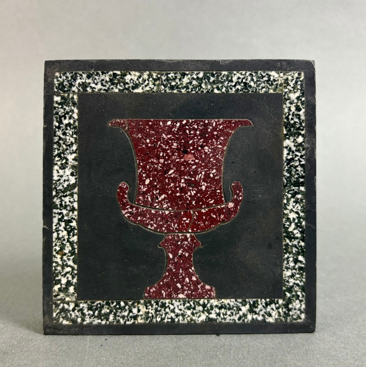 Grand Tour Plaque En Marqueterie De Marbre du 19éme Vase Médicis