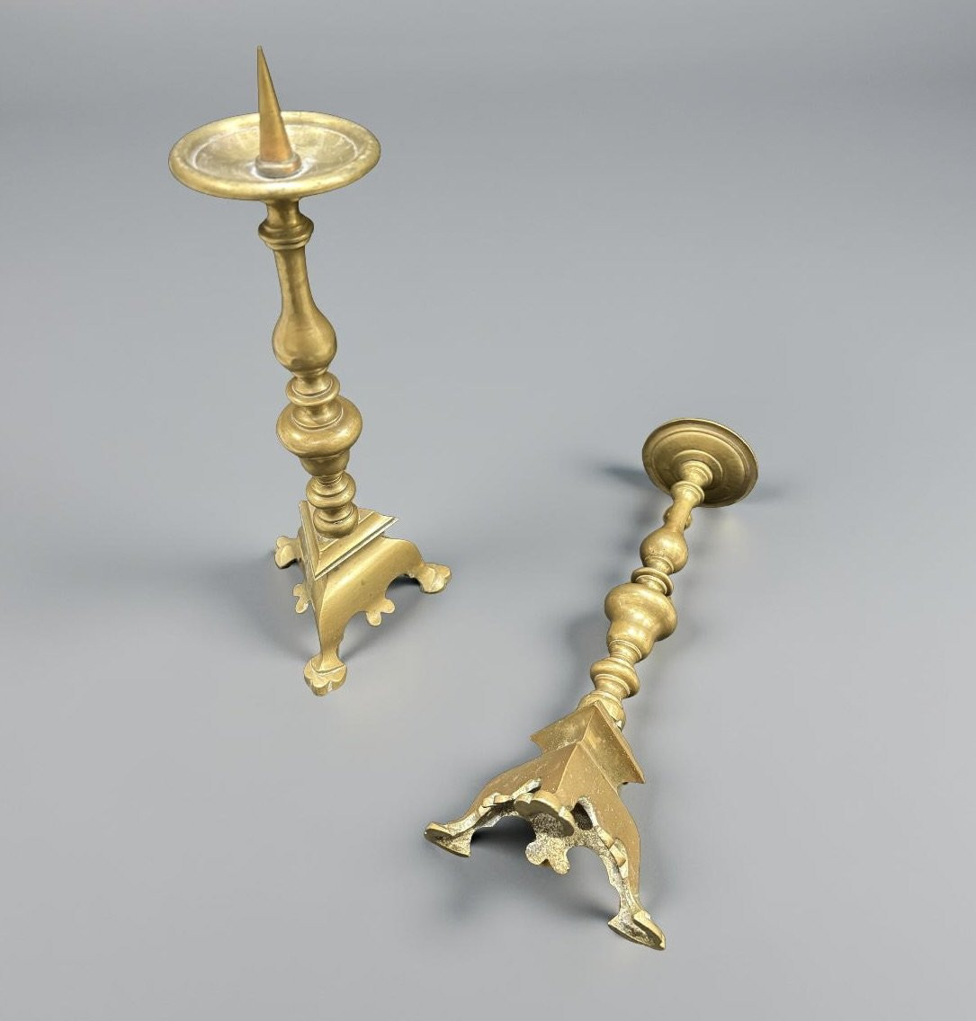 18th Pair Of Italian Bronze Candlesticks-photo-2