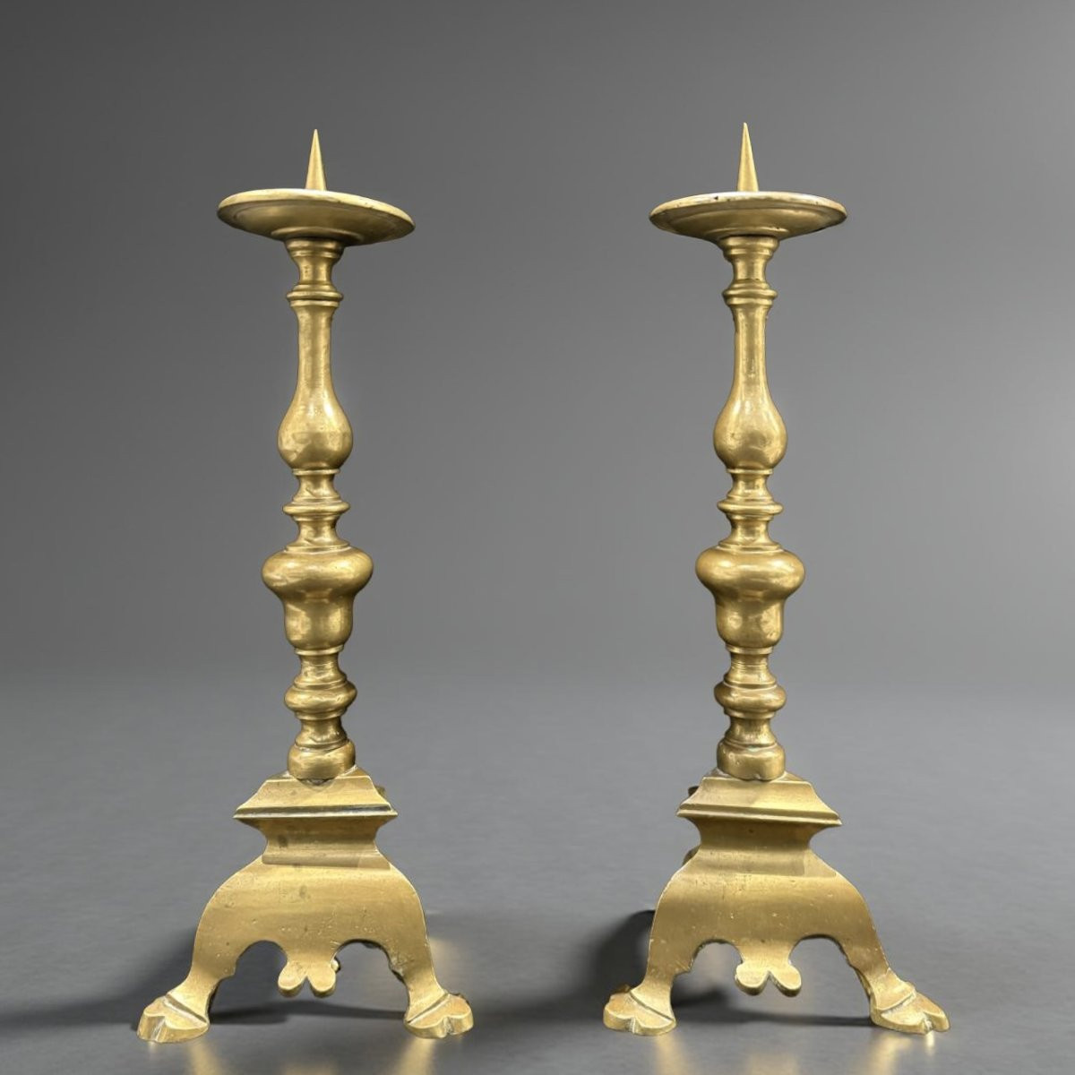 18th Pair Of Italian Bronze Candlesticks-photo-4