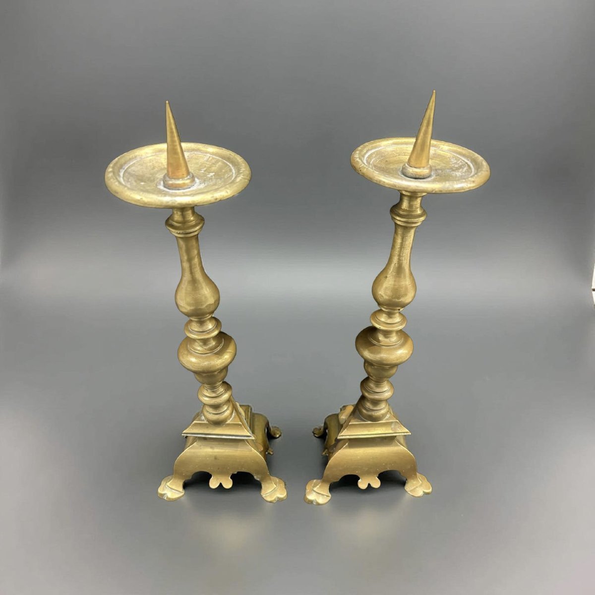 18th Pair Of Italian Bronze Candlesticks-photo-2