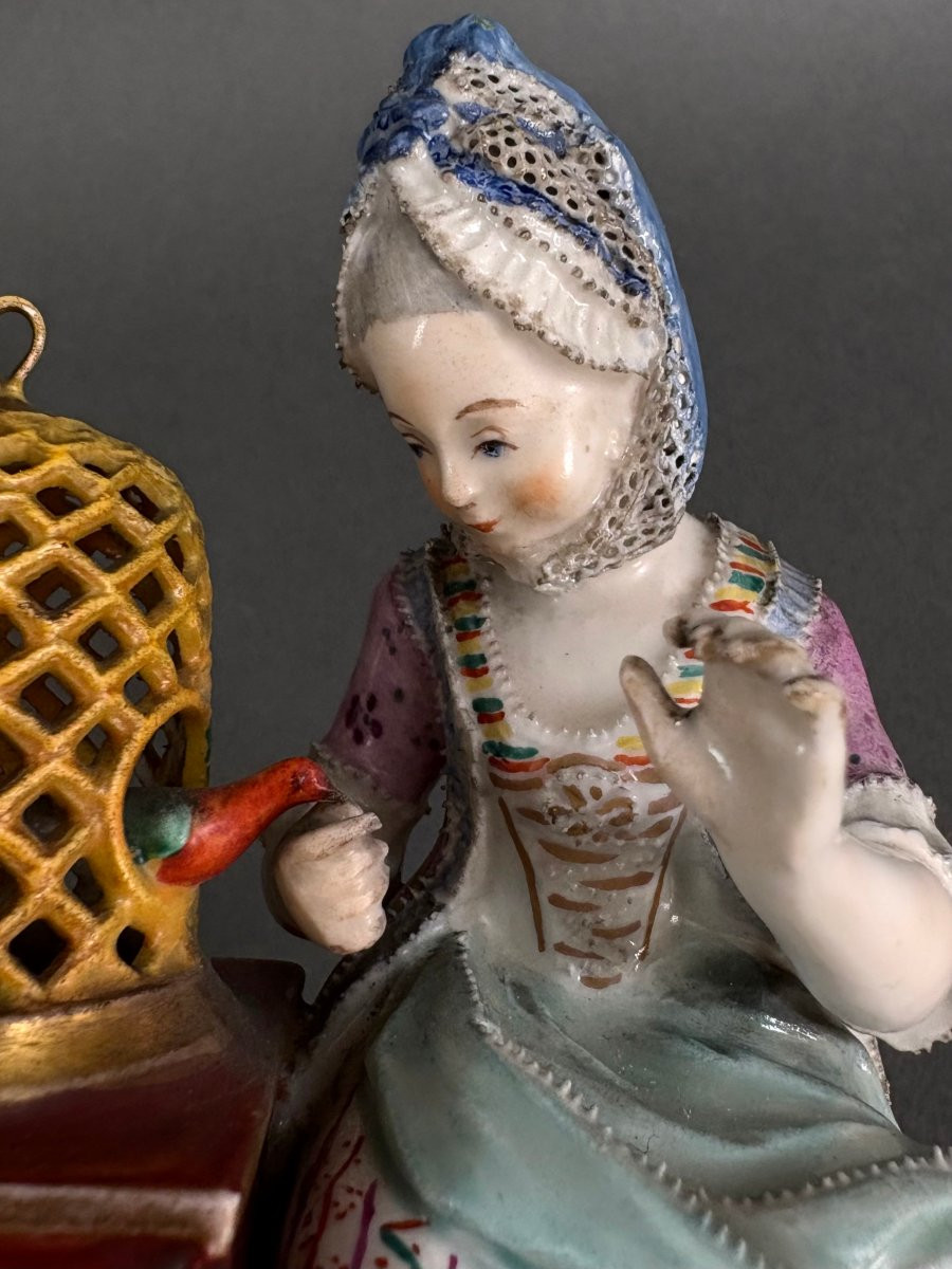 Groupe en Porcelaine de Meissen Femme au Oiseau 19éme-photo-3