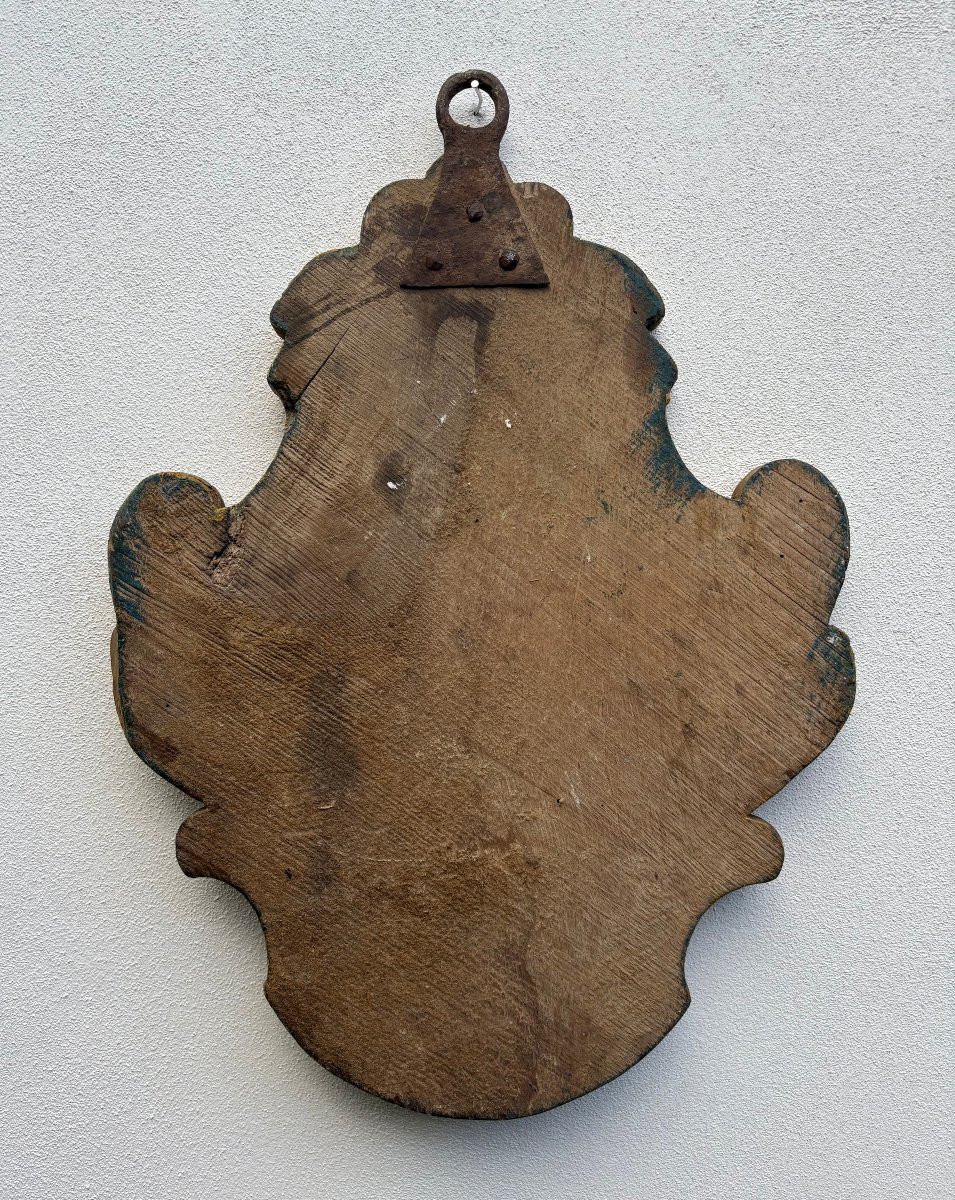 18th Louix XIV Italian Lacquered Wood Coat Of Arms Indulgenza Plenaria-photo-4