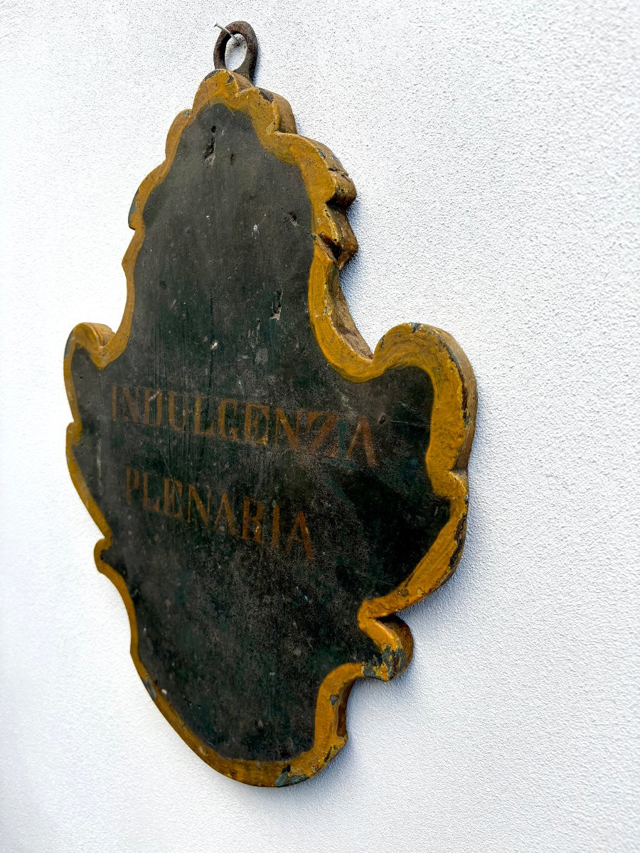 18th Louix XIV Italian Lacquered Wood Coat Of Arms Indulgenza Plenaria-photo-2
