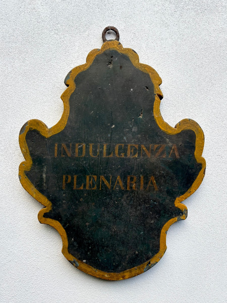 18th Louix XIV Italian Lacquered Wood Coat Of Arms Indulgenza Plenaria