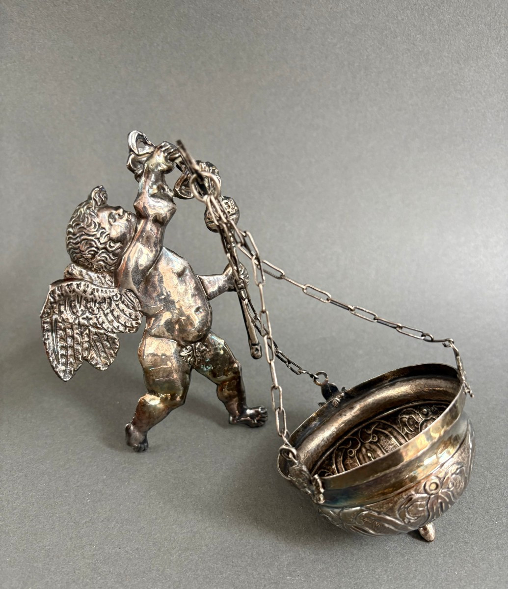 18th Solid Silver Holy Water Stoup Roman Manufacture