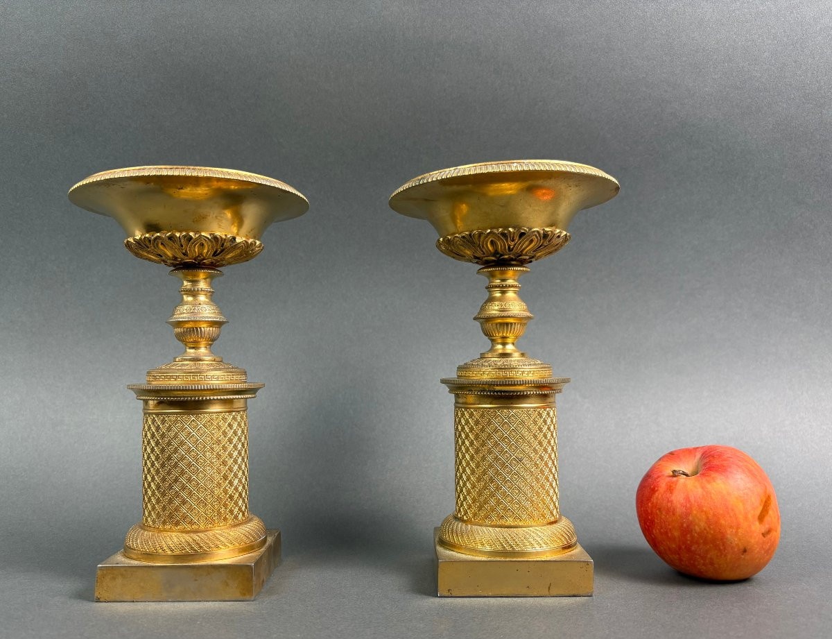 Paire de Vasques Cassolettes Bronze Doré époque Empire vers le 1810-photo-2
