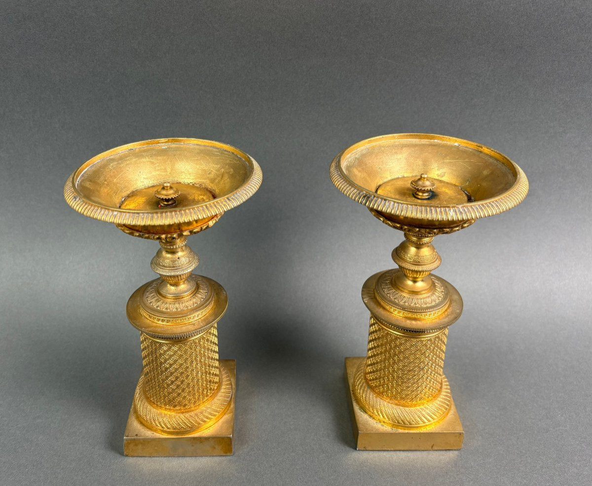 Paire de Vasques Cassolettes Bronze Doré époque Empire vers le 1810-photo-3