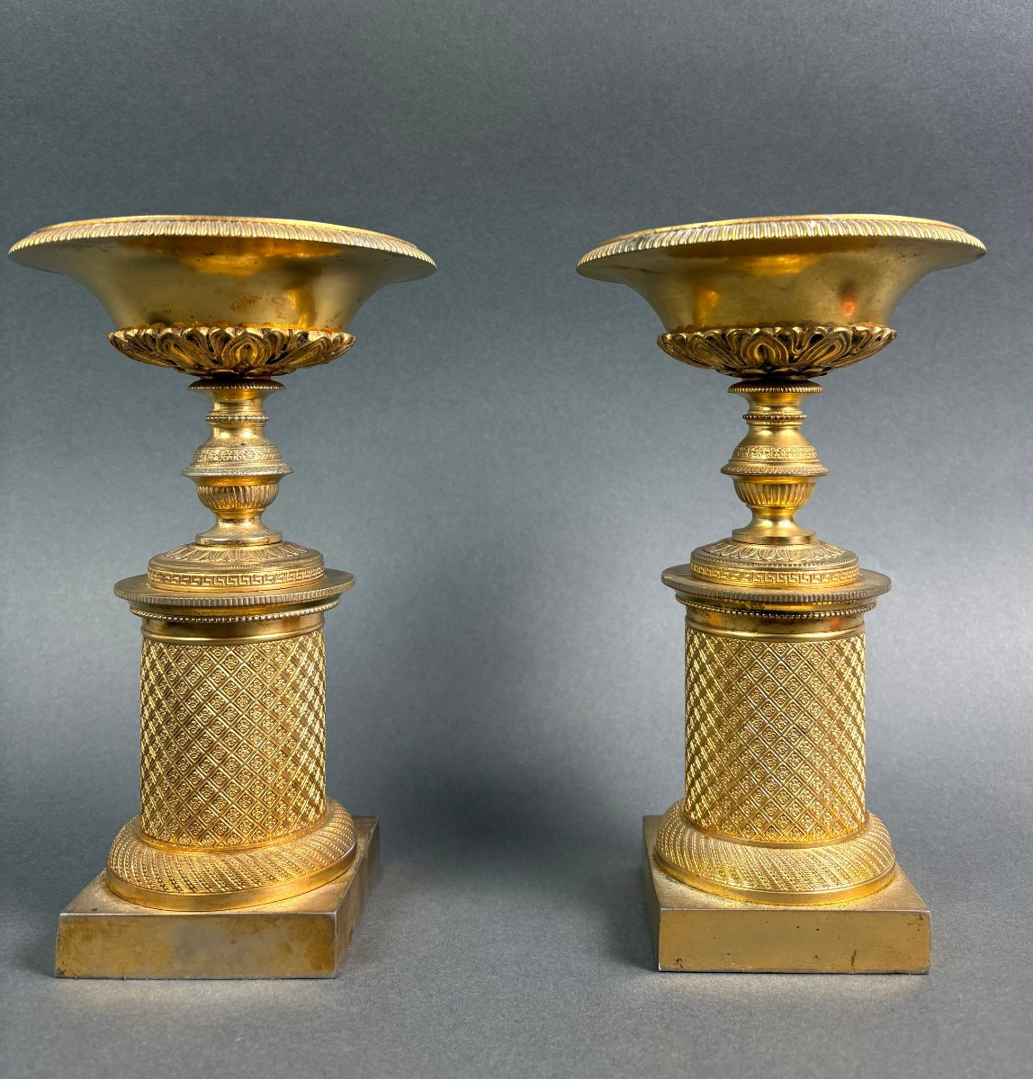 Paire de Vasques Cassolettes Bronze Doré époque Empire vers le 1810