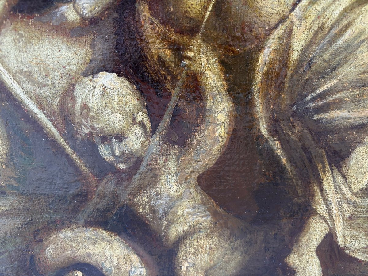 Grande Toile en Grisaille avec Tritons et Néréides, Italie, 18éme-photo-4