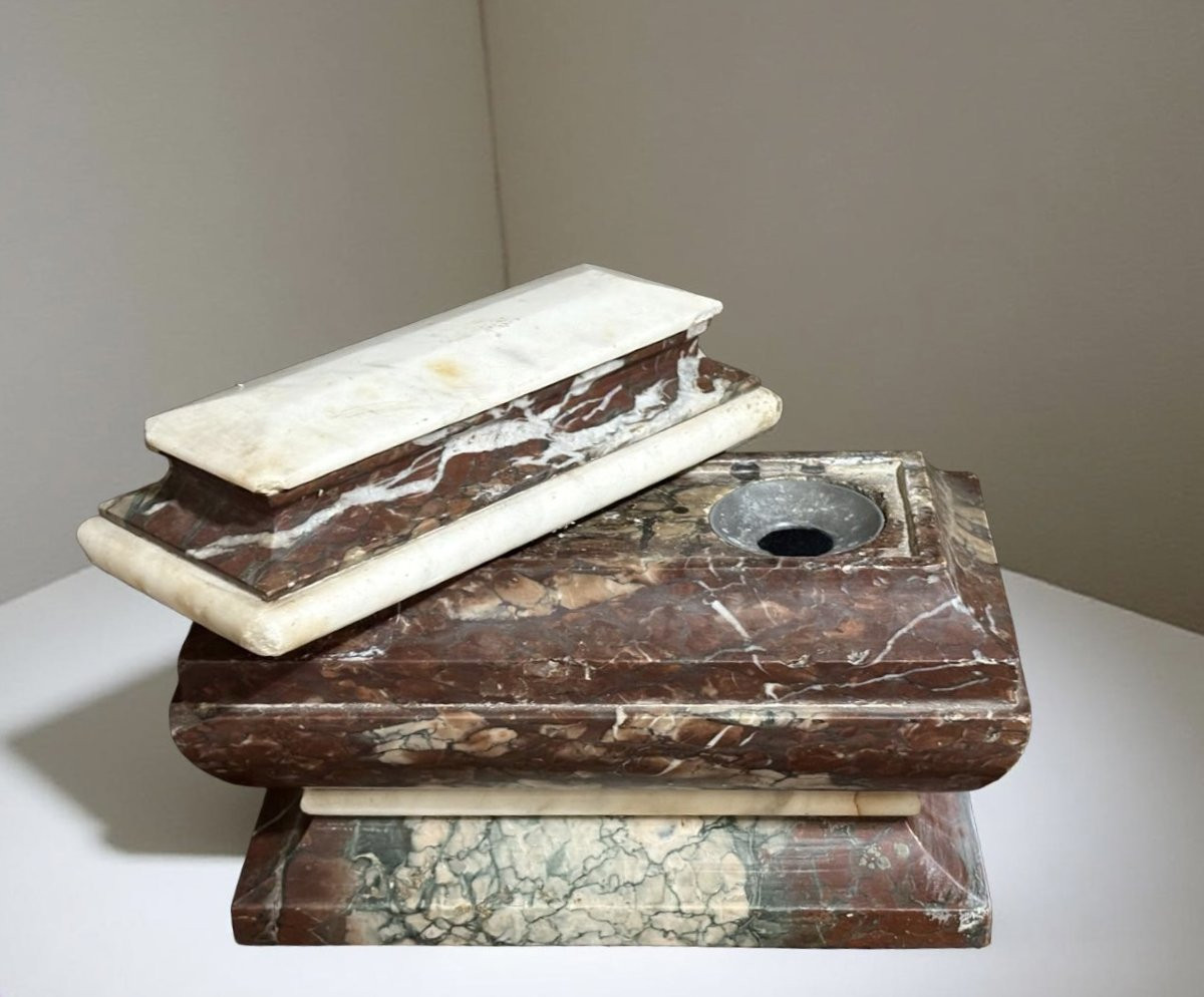 Early 19th Grand Tour Sarcophagus Marble Inkwell-photo-2