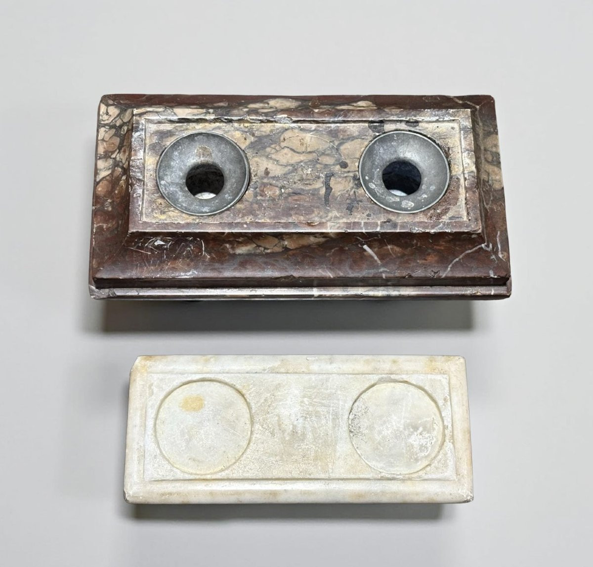 Early 19th Grand Tour Sarcophagus Marble Inkwell-photo-2