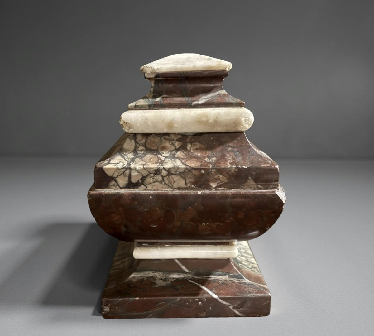 Early 19th Grand Tour Sarcophagus Marble Inkwell-photo-3