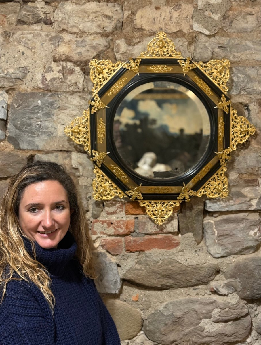 19th Large Florentine Renaissance-style Mirror Frame Gilt Bronze-photo-1