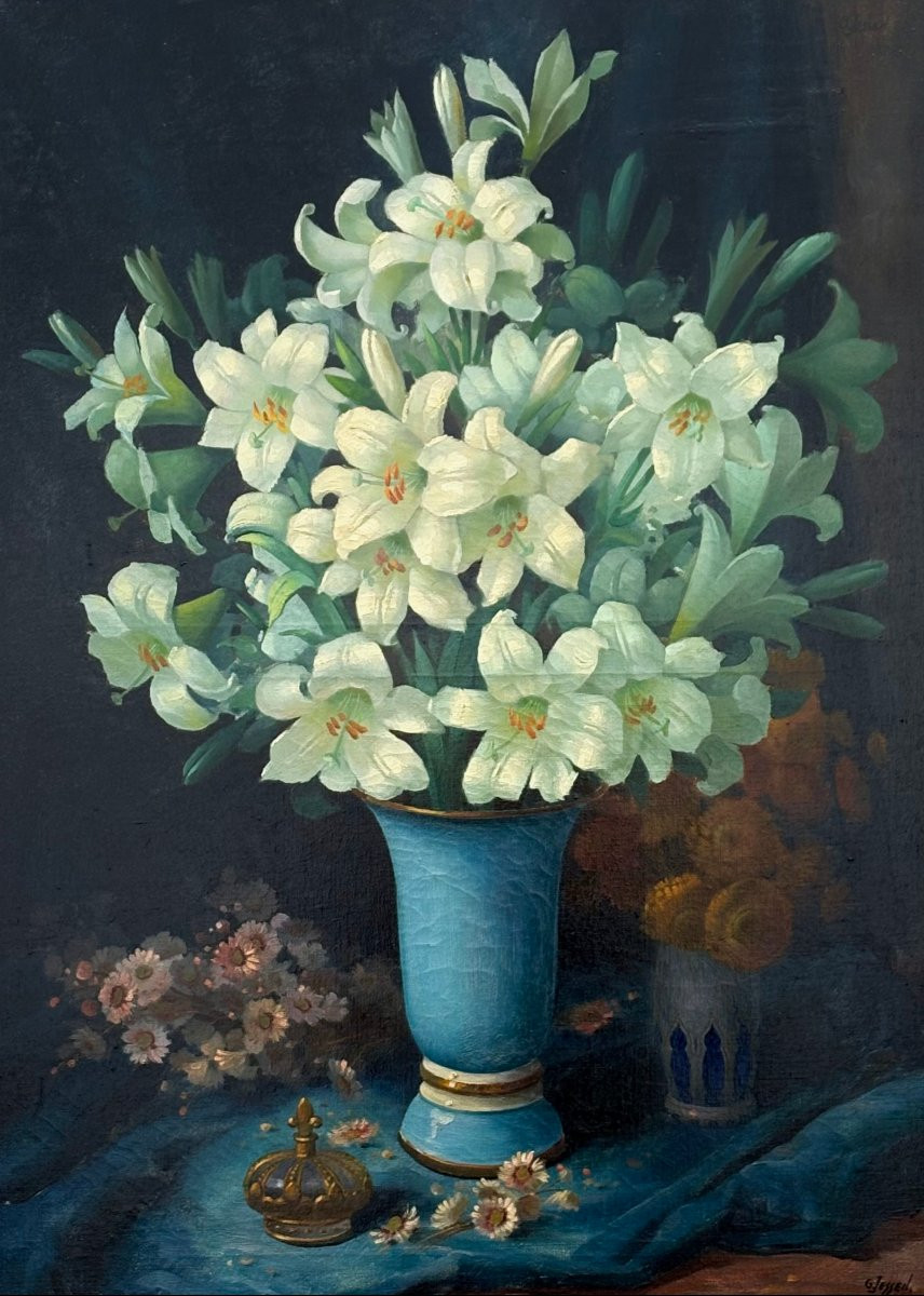 Georges Jessen (l1892 - 1963) Large Still Life With A Vase Of Flowers-photo-2