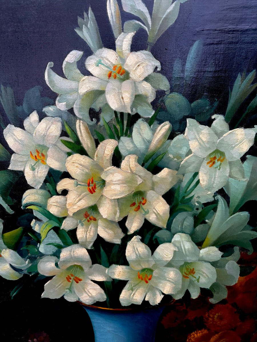 Georges Jessen (l1892 - 1963) Large Still Life With A Vase Of Flowers-photo-4