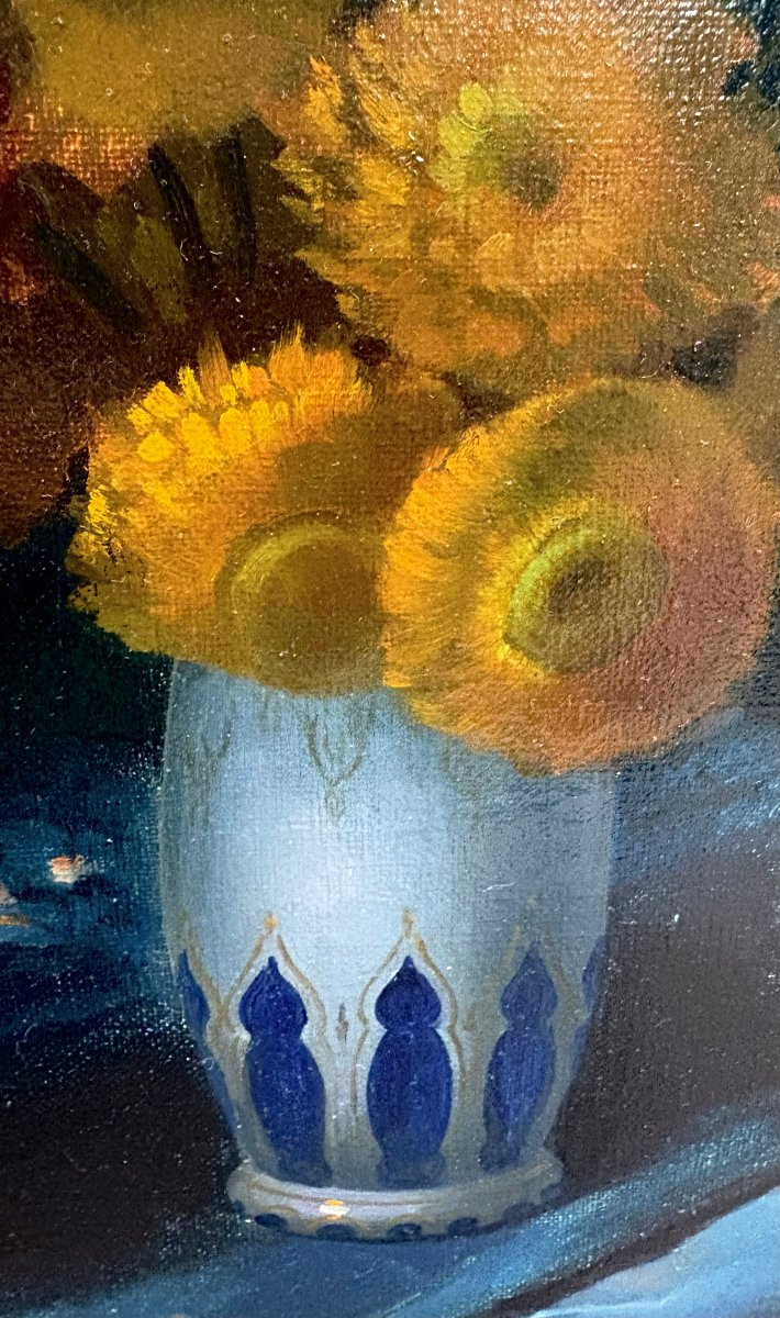 Georges Jessen (l1892 - 1963) Large Still Life With A Vase Of Flowers-photo-6