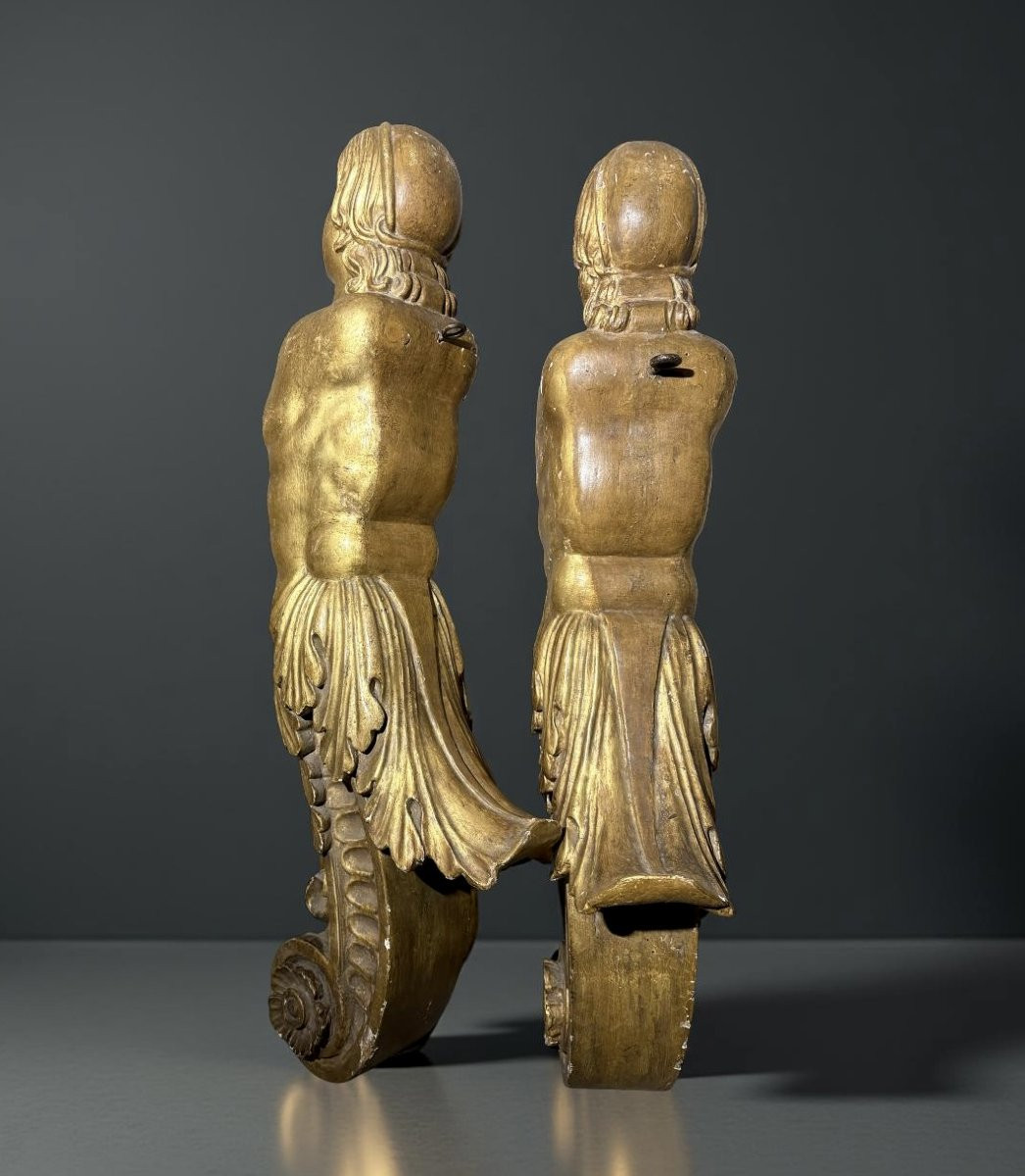 17th Pair Of Large Italian Baroque Caryatids Gilt Wood-photo-4