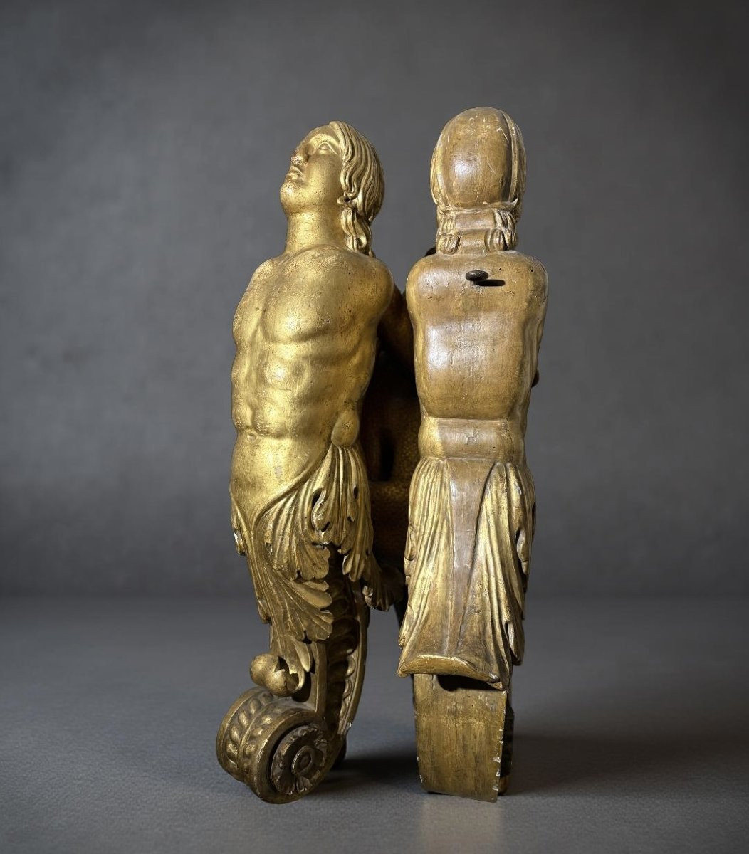 17th Pair Of Large Italian Baroque Caryatids Gilt Wood-photo-4