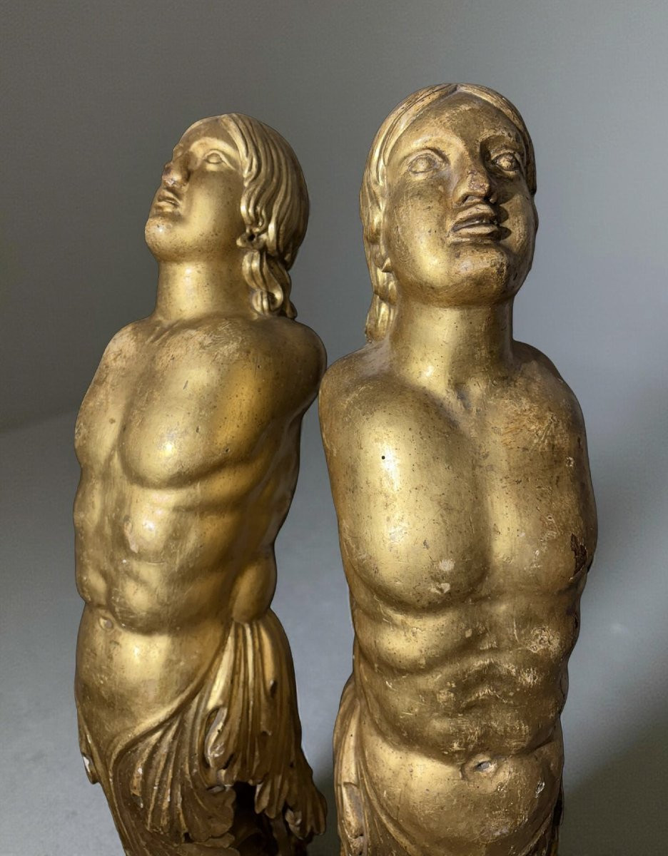 17th Pair Of Large Italian Baroque Caryatids Gilt Wood-photo-5