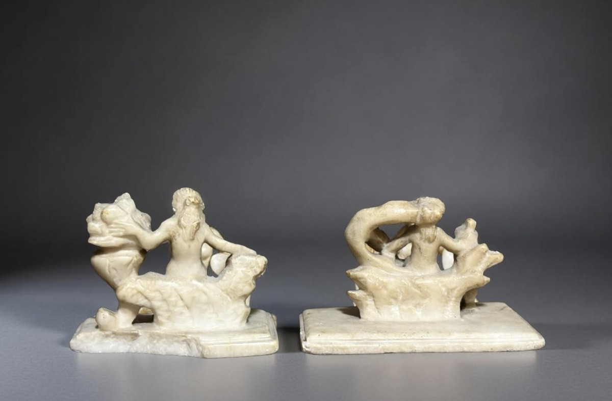16th Pair Of Alabaster Sculptures From Mechelen, Allegories-photo-3