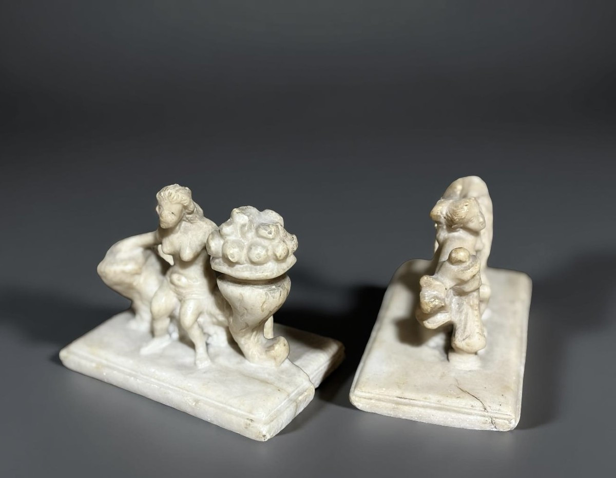 16th Pair Of Alabaster Sculptures From Mechelen, Allegories-photo-3