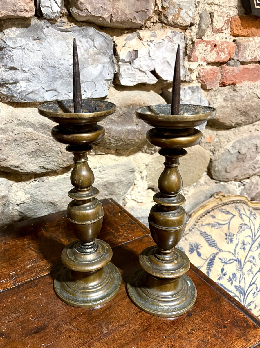 Paire de Pique-cierges Candélabres en Bronze Baroque Toscane 17éme -photo-2