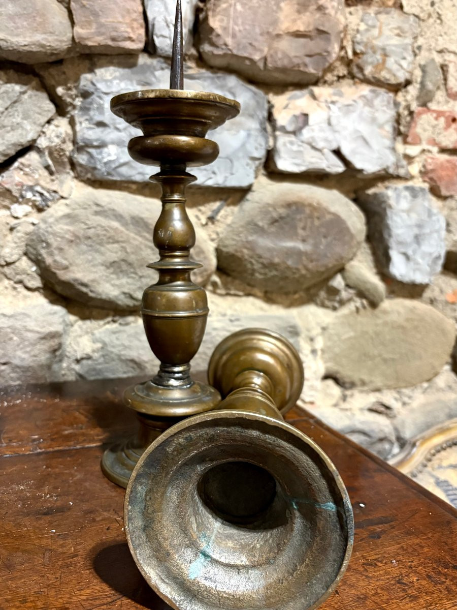 Paire de Pique-cierges Candélabres en Bronze Baroque Toscane 17éme -photo-4