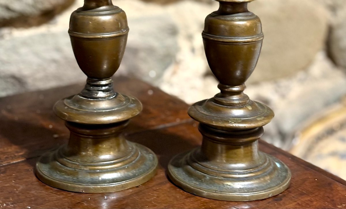 Paire de Pique-cierges Candélabres en Bronze Baroque Toscane 17éme -photo-1