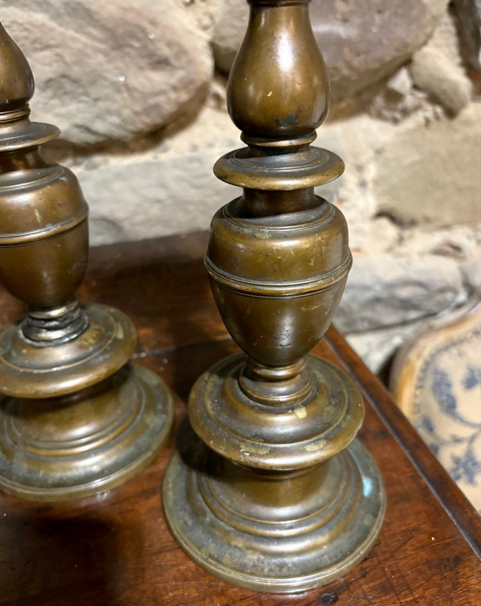 Paire de Pique-cierges Candélabres en Bronze Baroque Toscane 17éme -photo-3