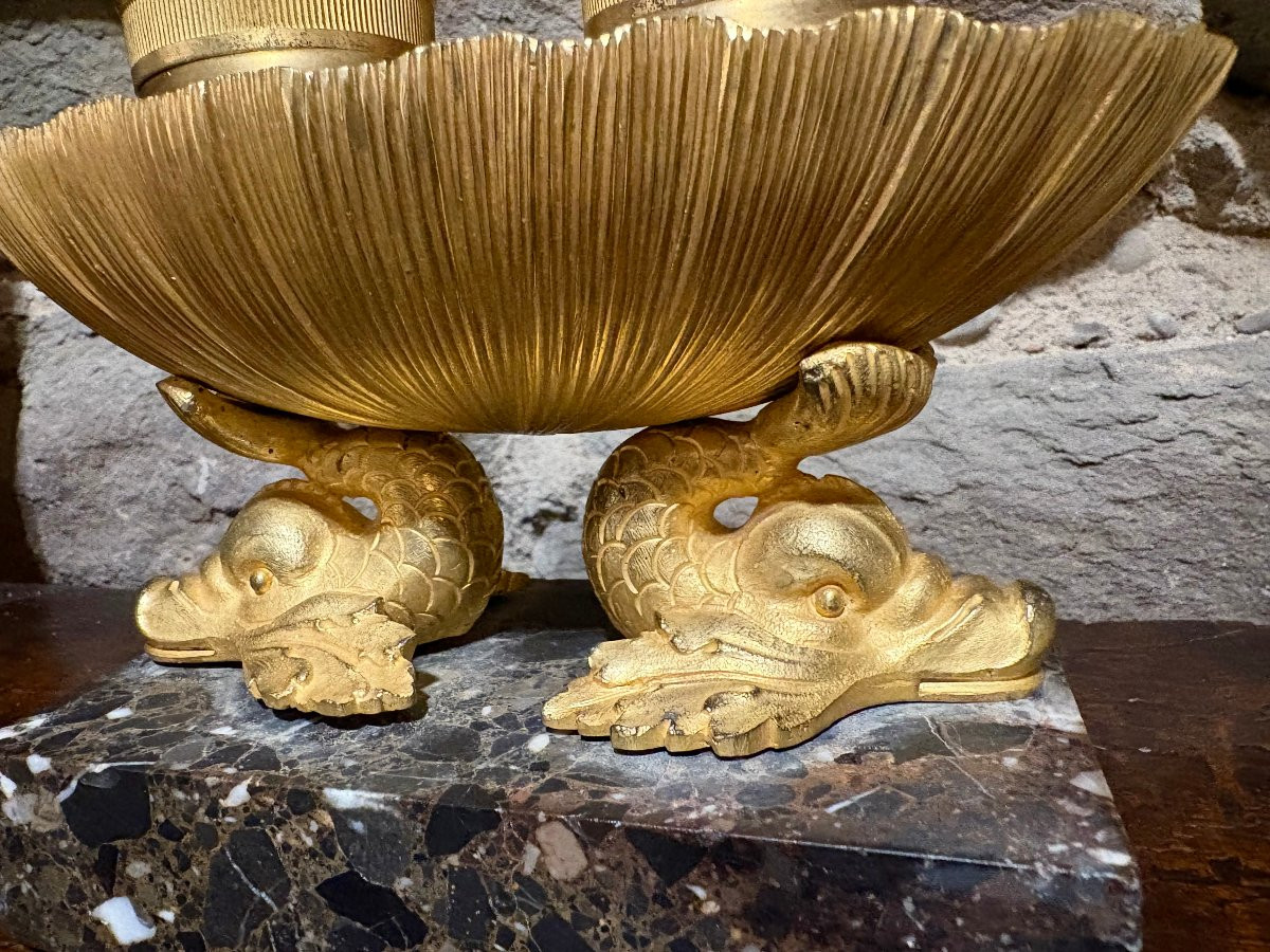 Encrier Empire Navette aux Dauphins Bronze Doré Ormolu début 19éme-photo-2