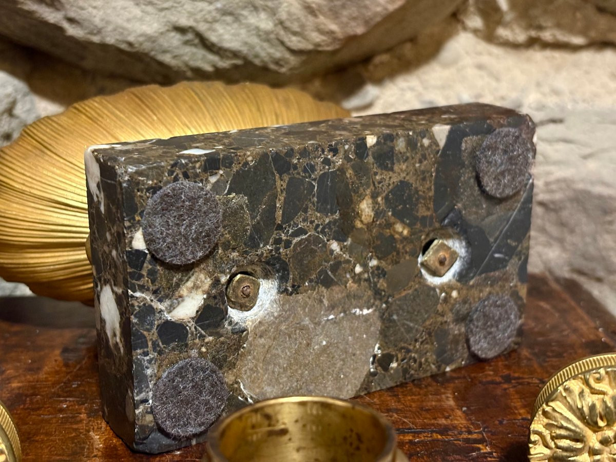 Encrier Empire Navette aux Dauphins Bronze Doré Ormolu début 19éme-photo-6