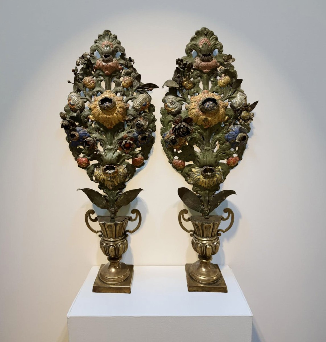 17th Louis XIV Pair Of Italian Bronze Altar Vases