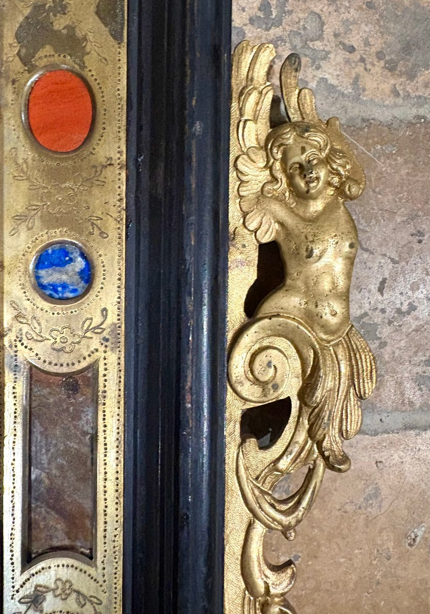 Cadre Grand Tour Marqueterie de Pierre Dure et Bronze Doré Roma 18éme-photo-1