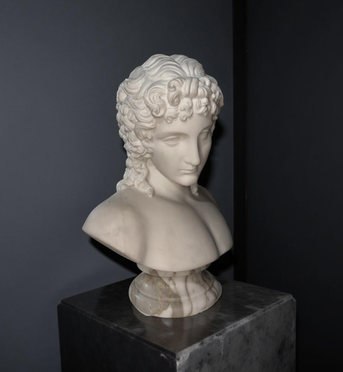 Grande Buste en Marbre d'Éros de Centocelle Atelier Romain XIXe siècle-photo-3
