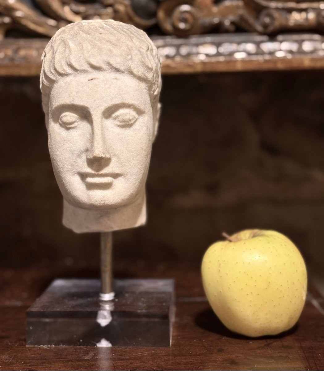 Art Deco Marble Head 20th Italian Sculpture-photo-2