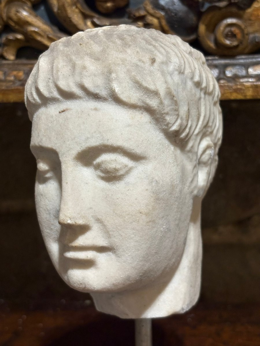 Art Deco Marble Head 20th Italian Sculpture-photo-1