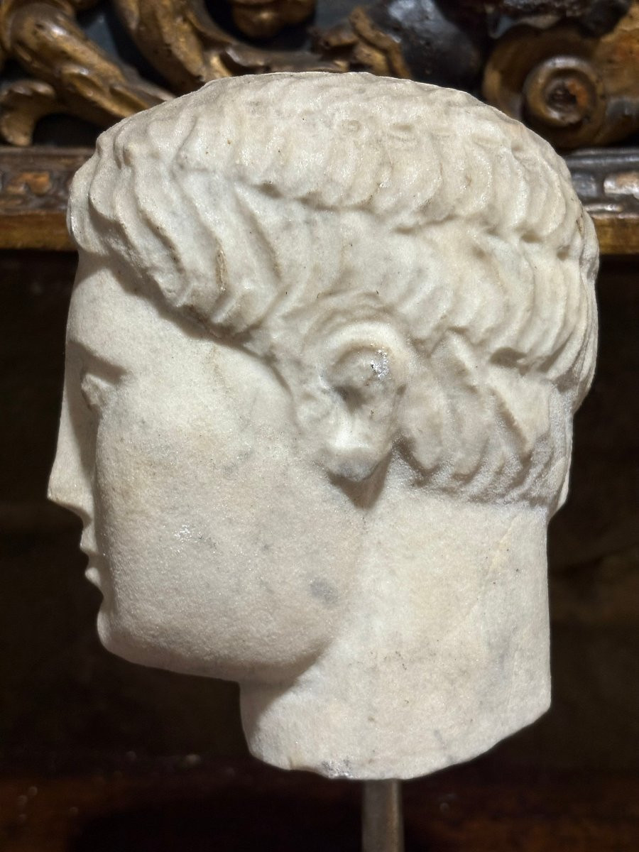 Art Deco Marble Head 20th Italian Sculpture-photo-3