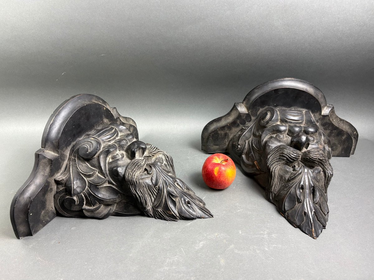 19th Pair Of Console Sconces Grotesque Masks Italian Renaissance-photo-4