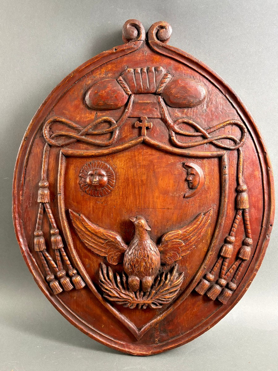 18th Louis XIV Large Carved Woode Coat Of Arms